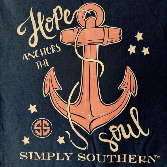 SIMPLY SOUTHERN "Hope Anchors The Soul" Graphic w/Boat Anchor Blue Medium TShirt - Picture 2 of 11